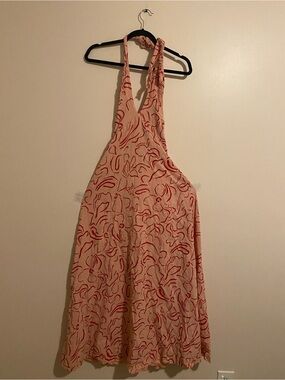 By Frankie Halter Midi Dress in Pink with Red Abstract Print